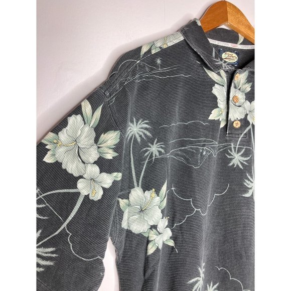 Tommy Bahama Men's Large Gray Tropical 100% Cotton Knit Polo Shirt - Picture 2 of 6